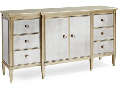 La-Dee-Dah Auric Silver Leaf Dresser with Antique Mirror Facades