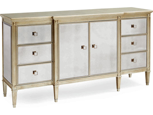 La-Dee-Dah Auric Silver Leaf Dresser with Antique Mirror Facades