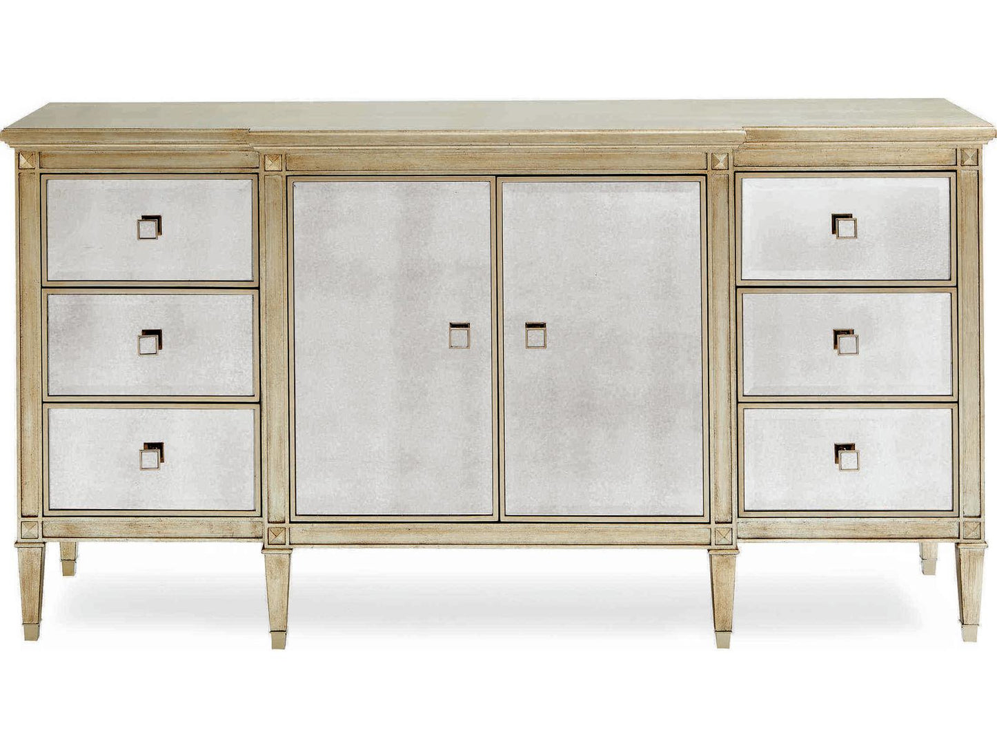 La-Dee-Dah Auric Silver Leaf Dresser with Antique Mirror Facades