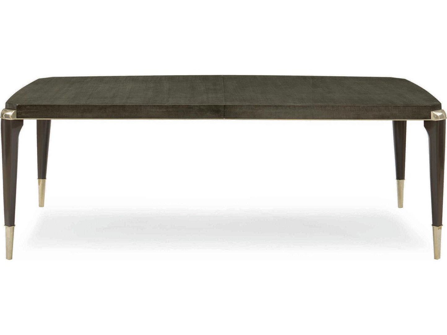 All Trimmed Out Extendable Dining Table in Charcoal Anegre and Whisper of Gold