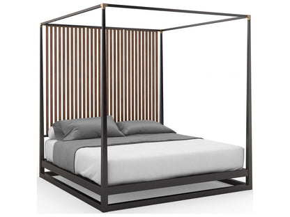 Pinstripe King Canopy Bed in Dark Chocolate and Rich Walnut