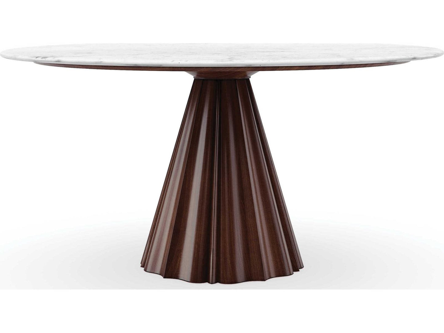 All Natural 60-Inch Round Dining Table with White Marble Top and Rich Walnut Base