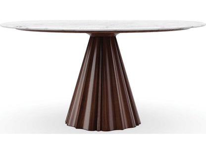 All Natural 60-Inch Round Dining Table with White Marble Top and Rich Walnut Base