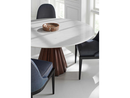 All Natural 60-Inch Round Dining Table with White Marble Top and Rich Walnut Base