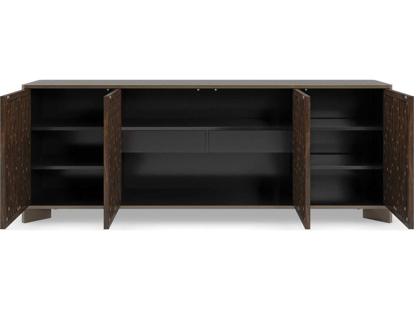 Diamond In The Rough 84-Inch Console Table in Brushed Antique Brass and Walnut