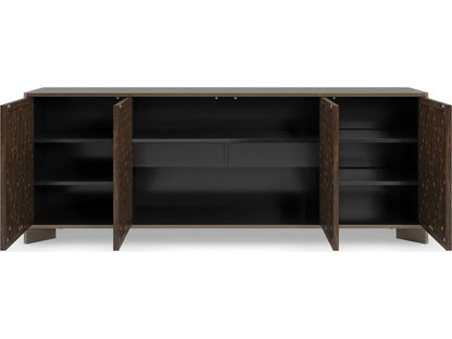 Diamond In The Rough 84-Inch Console Table in Brushed Antique Brass and Walnut
