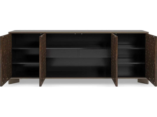 Diamond In The Rough 84-Inch Console Table in Brushed Antique Brass and Walnut