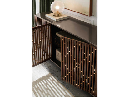 Diamond In The Rough 84-Inch Console Table in Brushed Antique Brass and Walnut