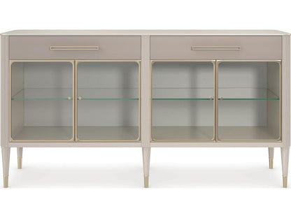Love Interest Sideboard Console Cabinet in Matte Pearl and Whisper of Gold