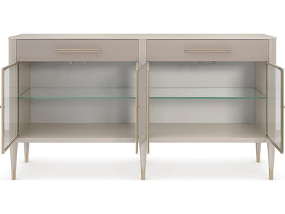Love Interest Sideboard Console Cabinet in Matte Pearl and Whisper of Gold