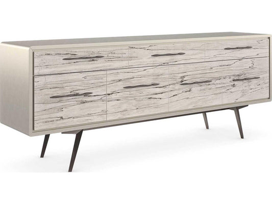 Classic Highs And Lows 84-Inch Credenza in Snowcap Organic and Matte Pearl
