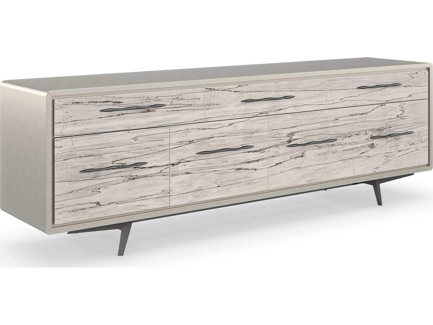 Classic Highs And Lows 84-Inch Credenza in Snowcap Organic and Matte Pearl