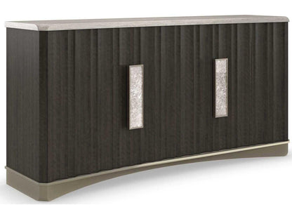 Crushing It Handcrafted Buffet with Silver Travertine Top in Charred Bark