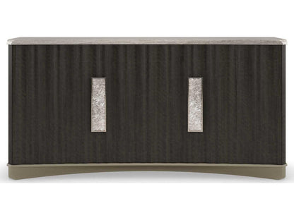 Crushing It Handcrafted Buffet with Silver Travertine Top in Charred Bark