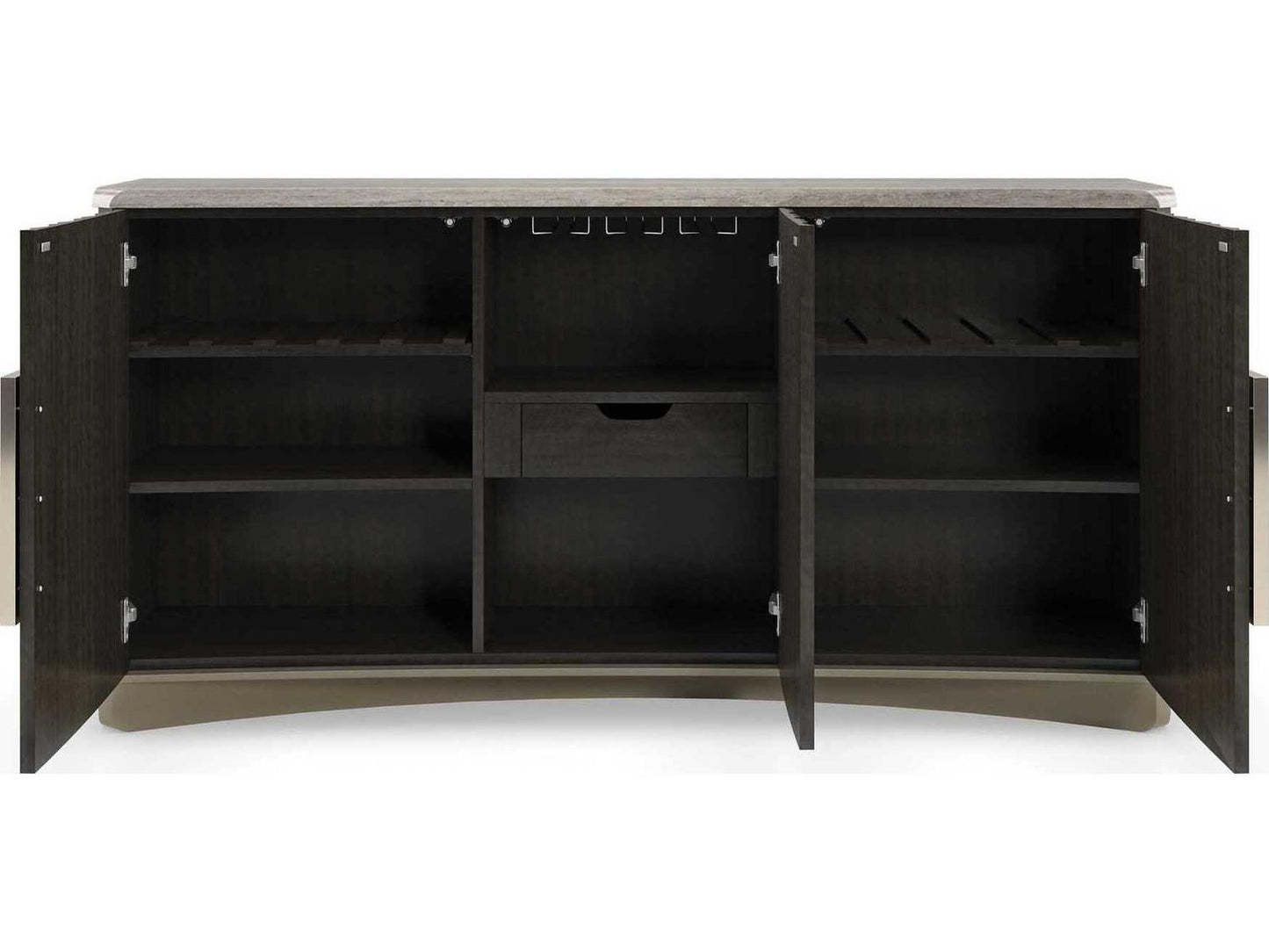 Crushing It Handcrafted Buffet with Silver Travertine Top in Charred Bark