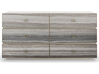 Bedrock Six-Drawer Dresser in Almond Milk and Champagne Gold