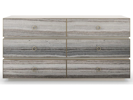 Bedrock Six-Drawer Dresser in Almond Milk and Champagne Gold