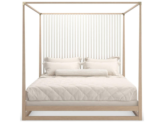 Pinstripe Light King Canopy Bed in Sun Drenched Oak and Almond Milk