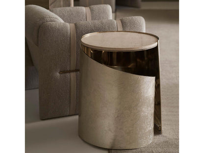 Classic Nautilus Round End Table in Taupe Silverleaf and Gold