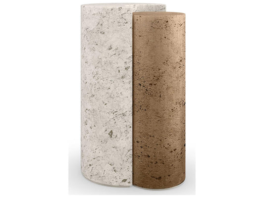 Classic Sun and Moon Travertine End Table with Bronze Accents