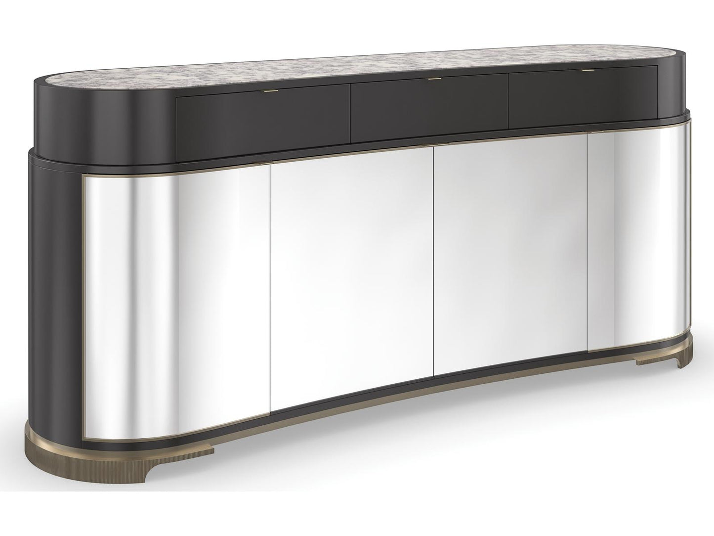 Classic Glace Kidney Bean Sideboard in Almost Black and Polished Silver
