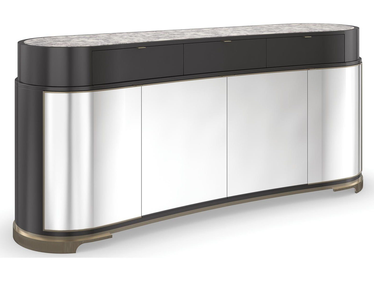 Classic Glace Kidney Bean Sideboard in Almost Black and Polished Silver