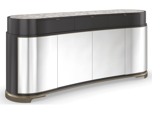Classic Glace Kidney Bean Sideboard in Almost Black and Polished Silver