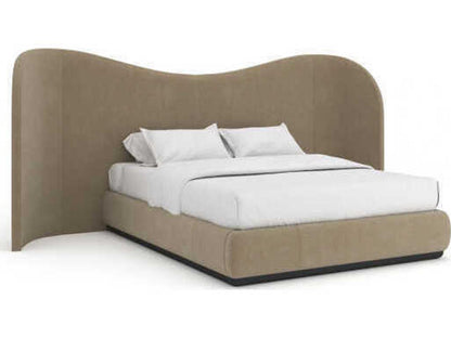 Clio Queen Upholstered Velvet Platform Bed in Dark Taupe