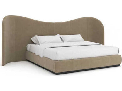 Clio Upholstered King Bed in Dark Taupe Velvet and Dark Chocolate