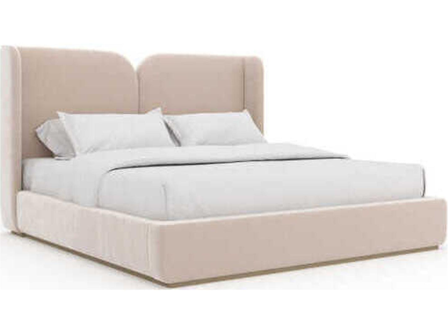 Oblique King Bed Fully Upholstered in Splendid Ivory Velvet