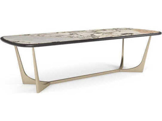 Vena Rectangle Dining Table in Otter Gloss and Brushed Gold