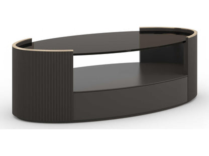 Classic Love Oval Coffee Table with Smoked Bronze Glass Top Dark Chocolate
