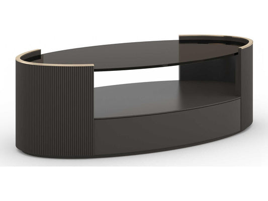 Classic Love Oval Coffee Table with Smoked Bronze Glass Top Dark Chocolate