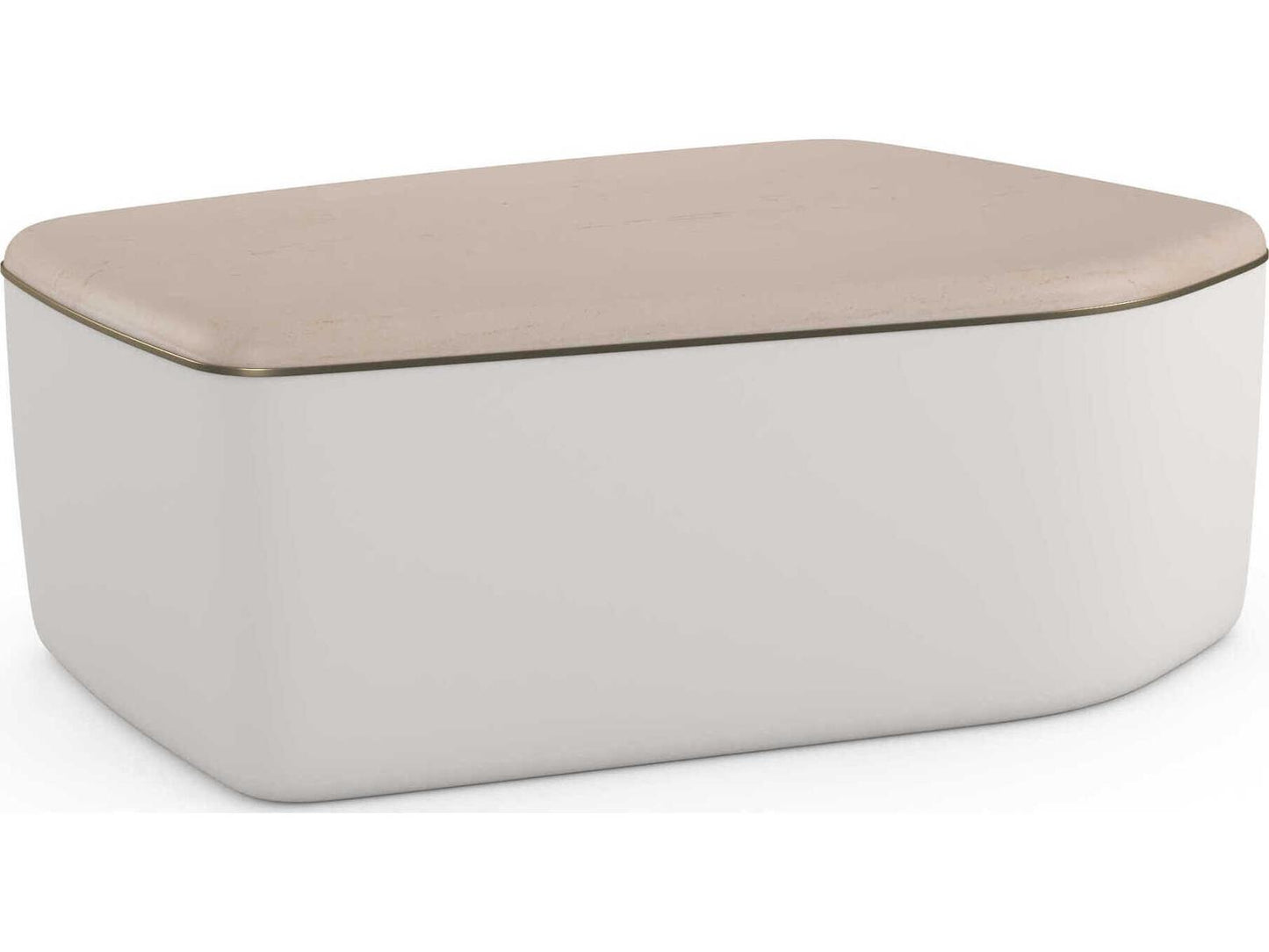 Serir Amorphous Cocktail Table Crème Travertine and Ivory Bouclé