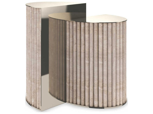 Hewn Accent Table with Travertine Base and Whisper of Gold