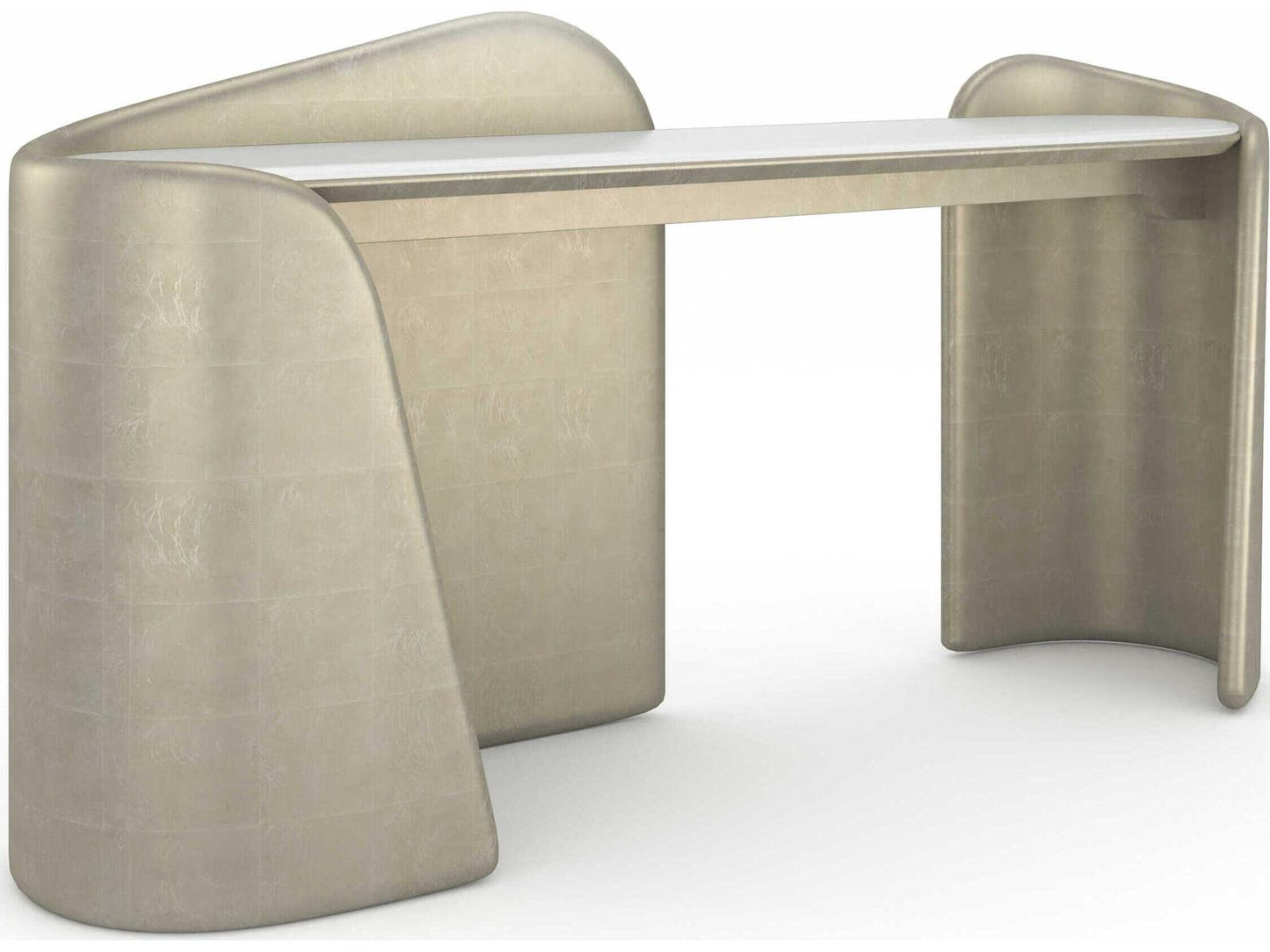 Bauble Console Table with Frosted Glass Top and Oracle Broken Leaf Finish