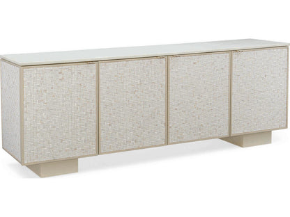 Bomb-Shell Sideboard with Stacked Shell and White Stone Top in Soft Taupe