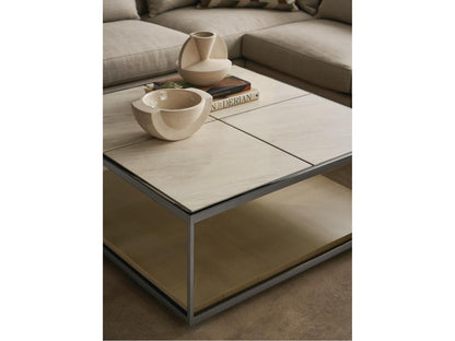 Cartesian Square Coffee Table with Creme Travertine Top