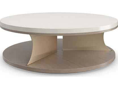 Braces Round Coffee Table in Ivory Craze Dry Martini and Brushed Gold