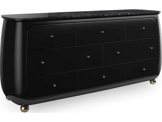Cabochon 8-Drawer Dresser with Tree Black Stone Top in Piano Black