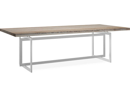 Wish You Were Here 100-Inch Rectangle Dining Table in Lightly Brushed Chrome with Sandstone Top