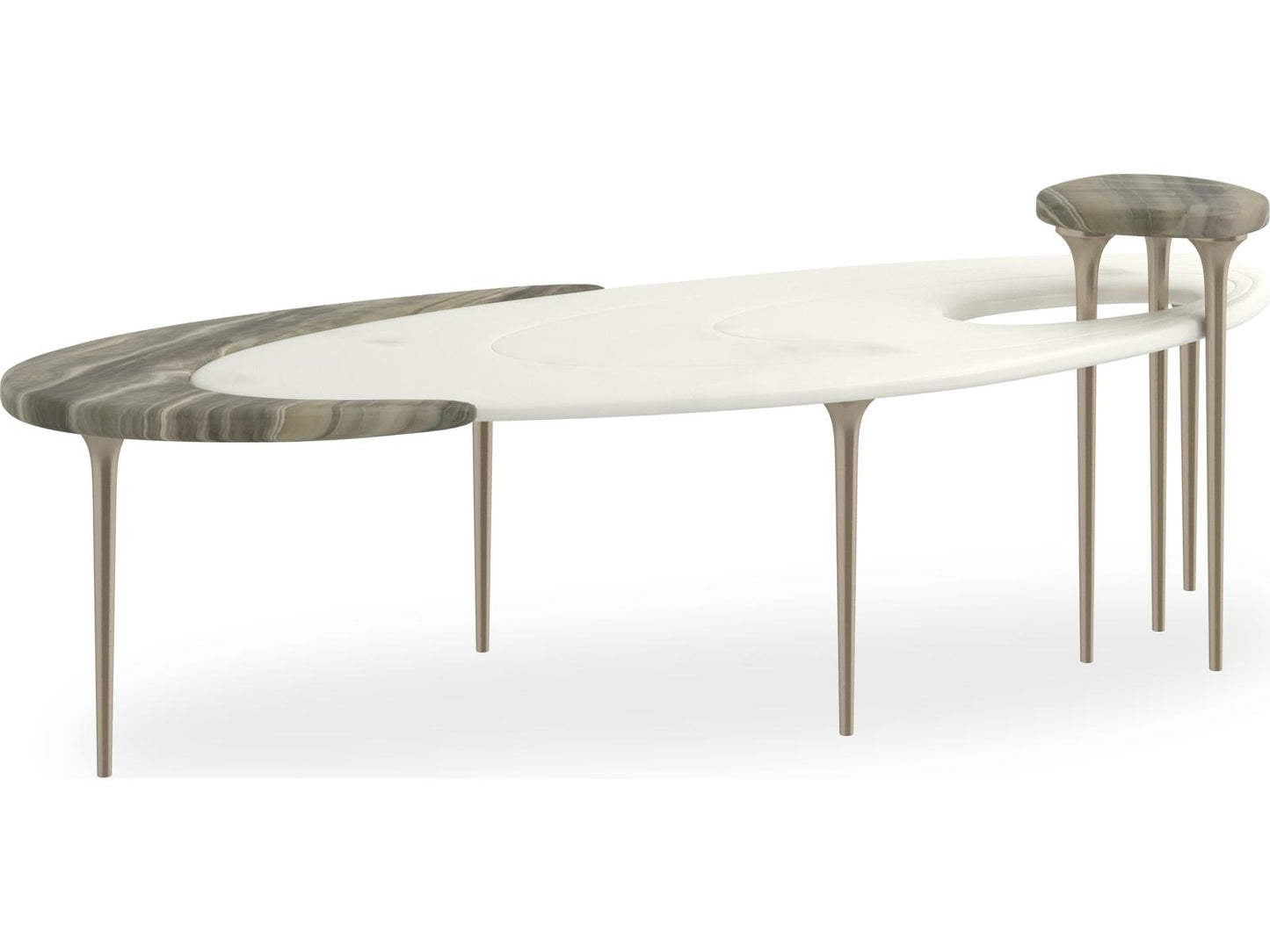 Resonance Oval Coffee Table with Marble Top and Champagne Gold Base