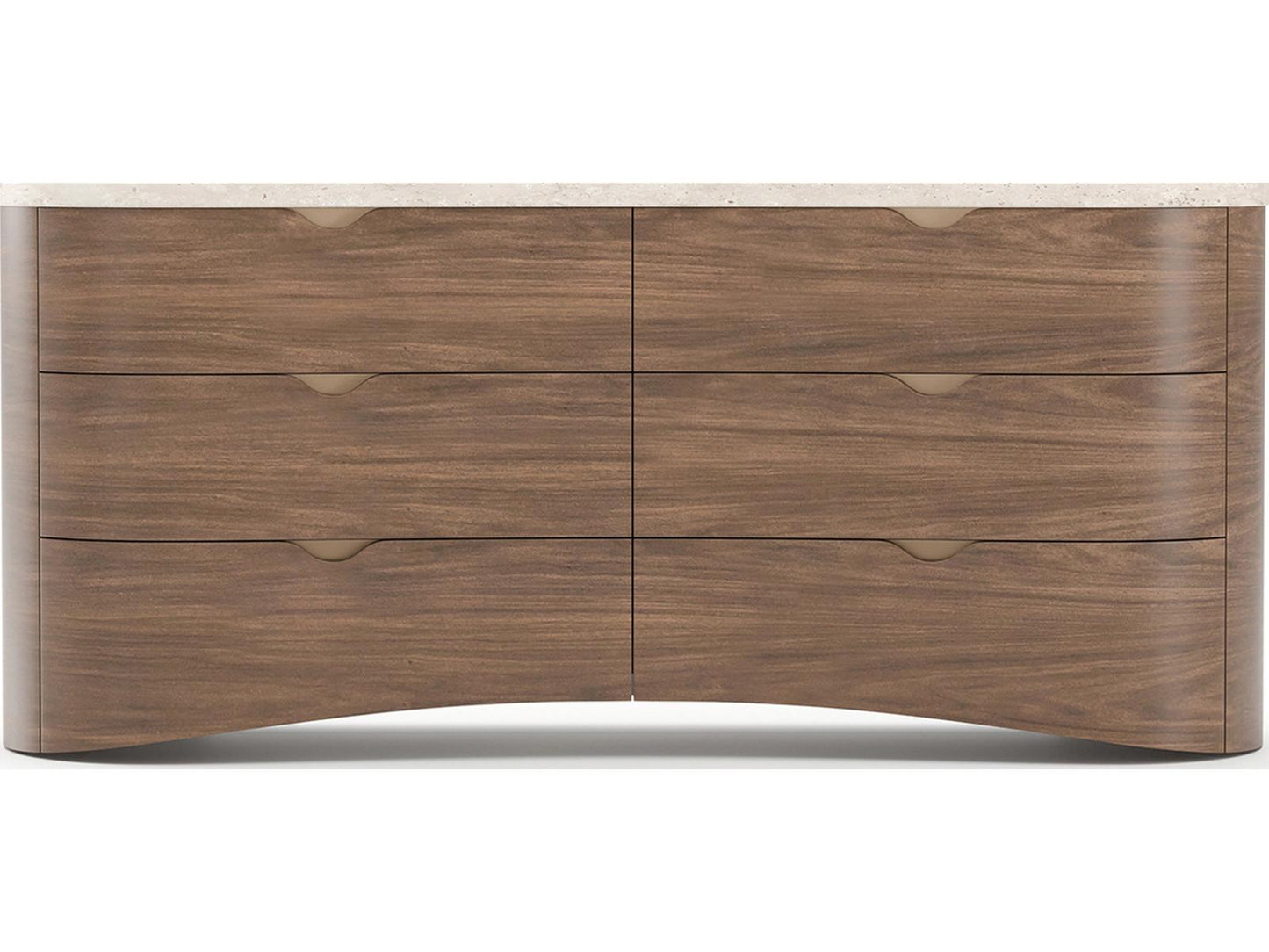 Fleur 6-Drawer Dresser in Porcini with Travertine Top and Gold Hardware