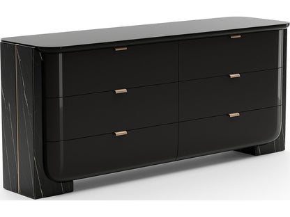 Overlap 6-Drawer Dresser in Piano Black and Nero Marquina