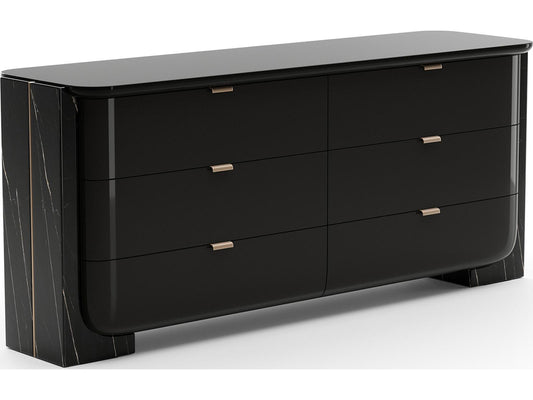Overlap 6-Drawer Dresser in Piano Black and Nero Marquina