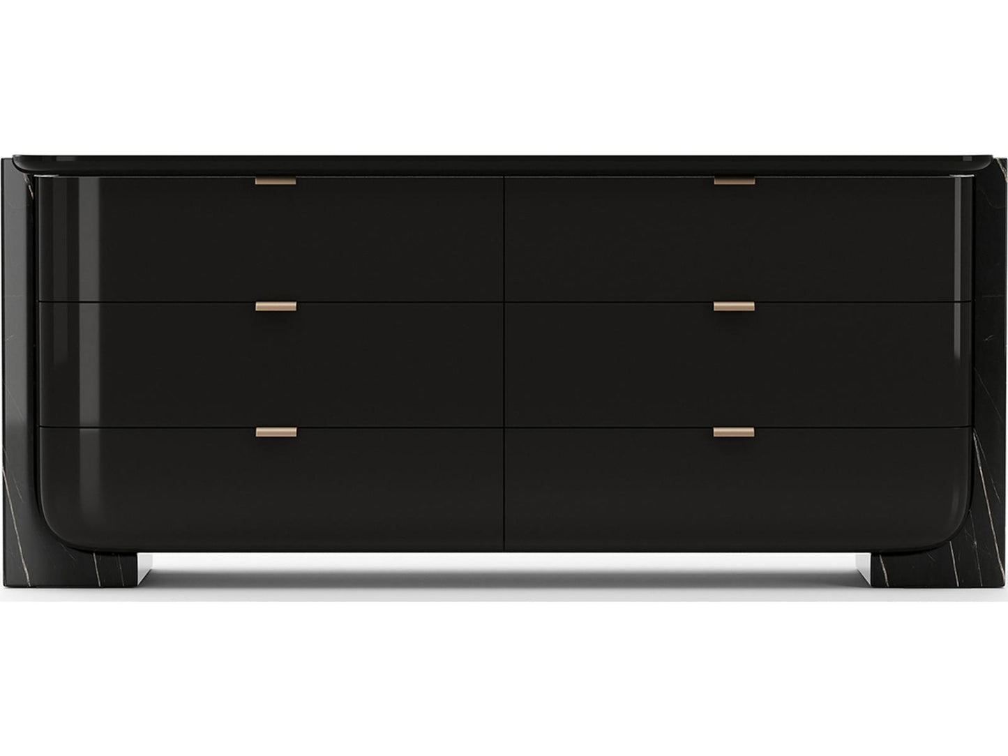 Overlap 6-Drawer Dresser in Piano Black and Nero Marquina