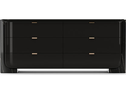 Overlap 6-Drawer Dresser in Piano Black and Nero Marquina