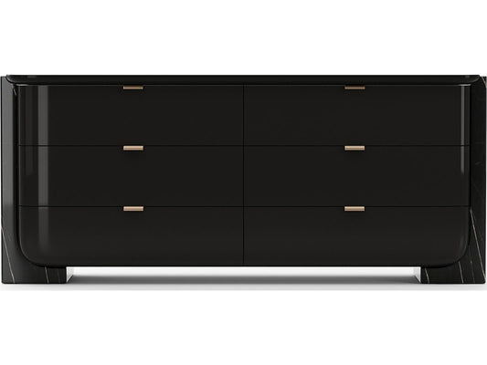 Overlap 6-Drawer Dresser in Piano Black and Nero Marquina