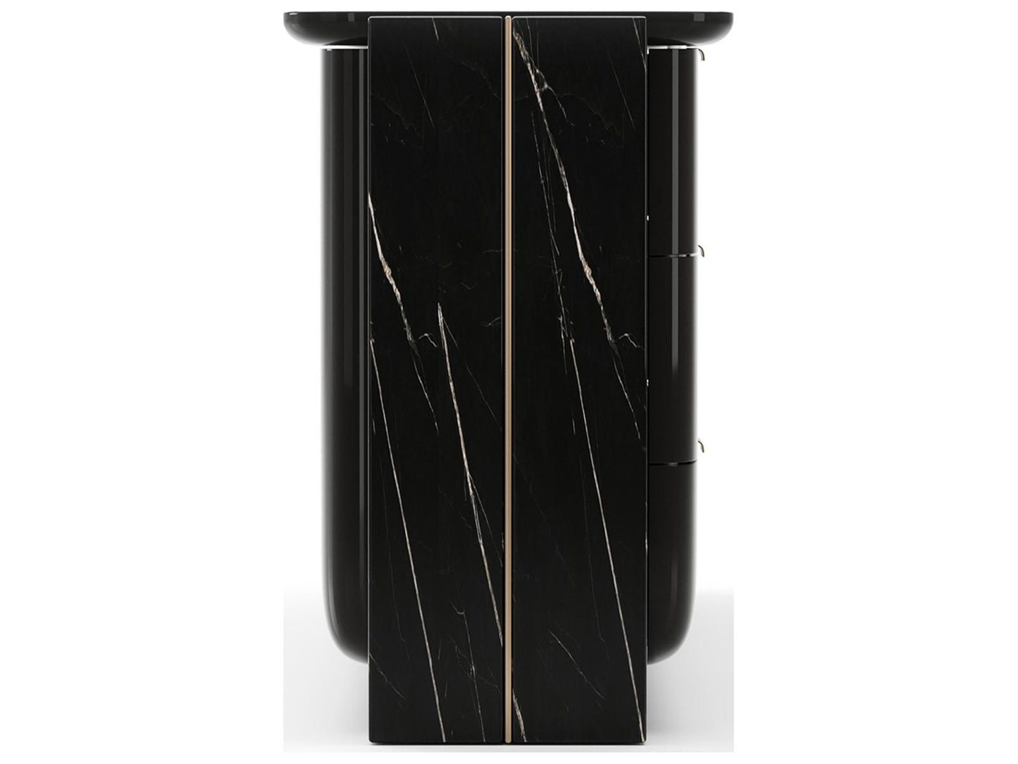 Overlap 6-Drawer Dresser in Piano Black and Nero Marquina