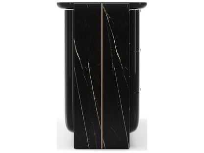 Overlap 6-Drawer Dresser in Piano Black and Nero Marquina